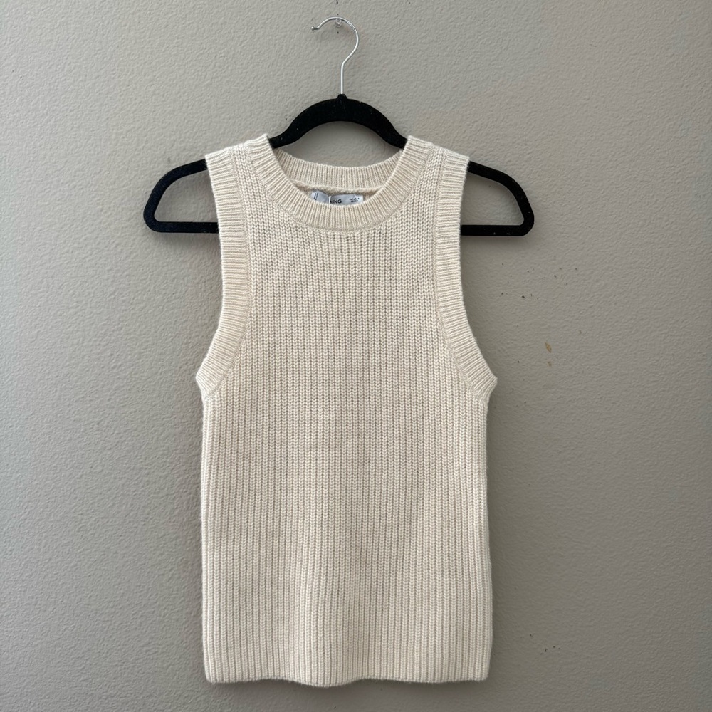 MANGO Tappeito Cotton & Wool Sweater Vest in Light Beige Size Small NWT - Picture 4 of 8